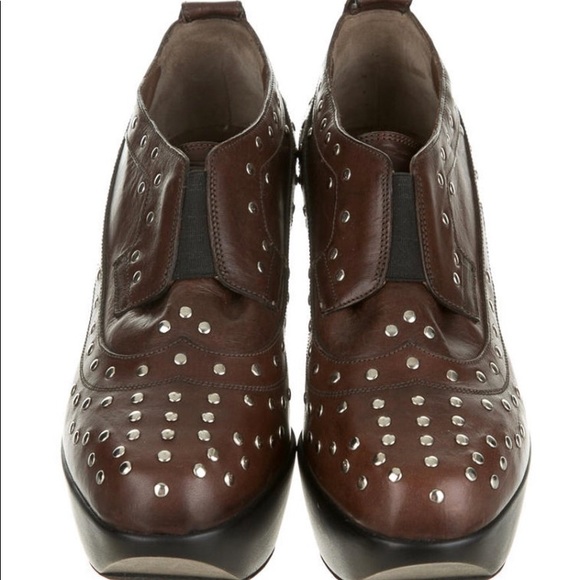 brown MARNI studded platform Leather Booties - Picture 4 of 8
